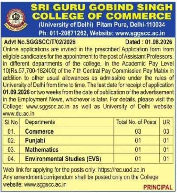 Assistant Professor Recruitment by SGGSCC