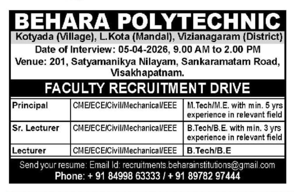 Behara Polytechnic Faculty Recruitment 2026