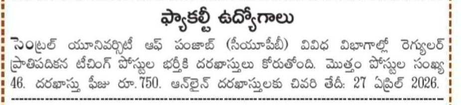 Central University of Punjab Faculty Recruitment 2026