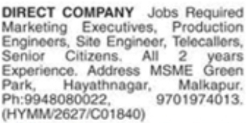 Direct Company Recruitment at MSME Green Park, Hayathnagar