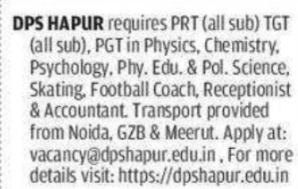 DPS Hapur Faculty & Staff Recruitment 2026