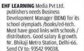EHF Learning Media Business Development Manager Recruitment 2026