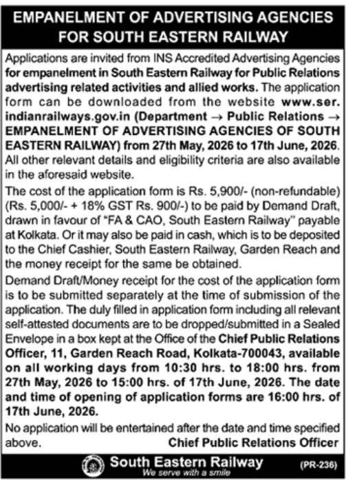 Empanelment of Advertising Agencies: South Eastern Railway