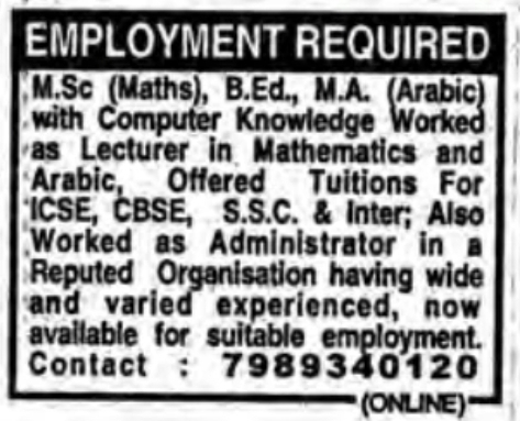 Employment Wanted: Lecturer and Administrator