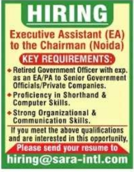 Executive Assistant Recruitment for Chairman Office Noida