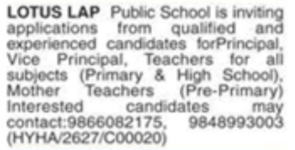 Faculty Recruitment 2026: Lotus Lap Public School