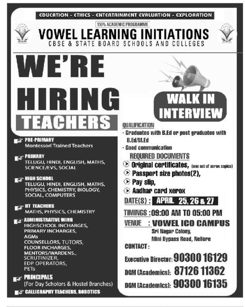 Faculty Recruitment at Vowel Learning Initiations