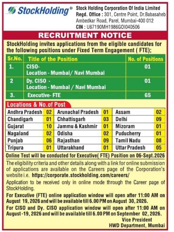Fixed Term Engagement Recruitment by Stock Holding Corporation