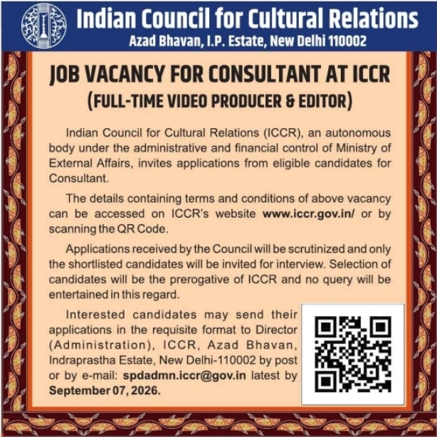 Full-Time Video Producer & Editor Consultant Vacancy at ICCR