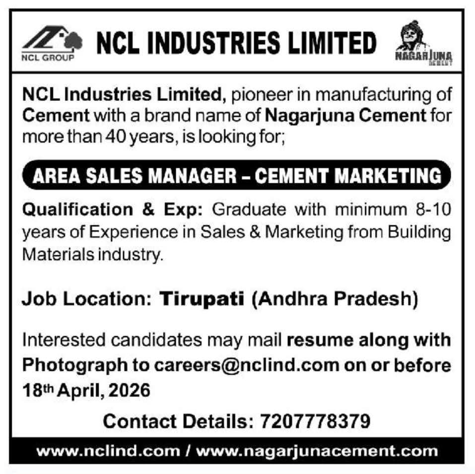 Hiring  Area Sales Manager for Cement Marketing