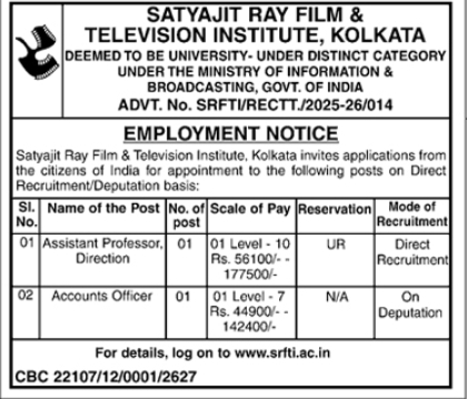 Hiring Assistant Professor Direction & Accounts Officer