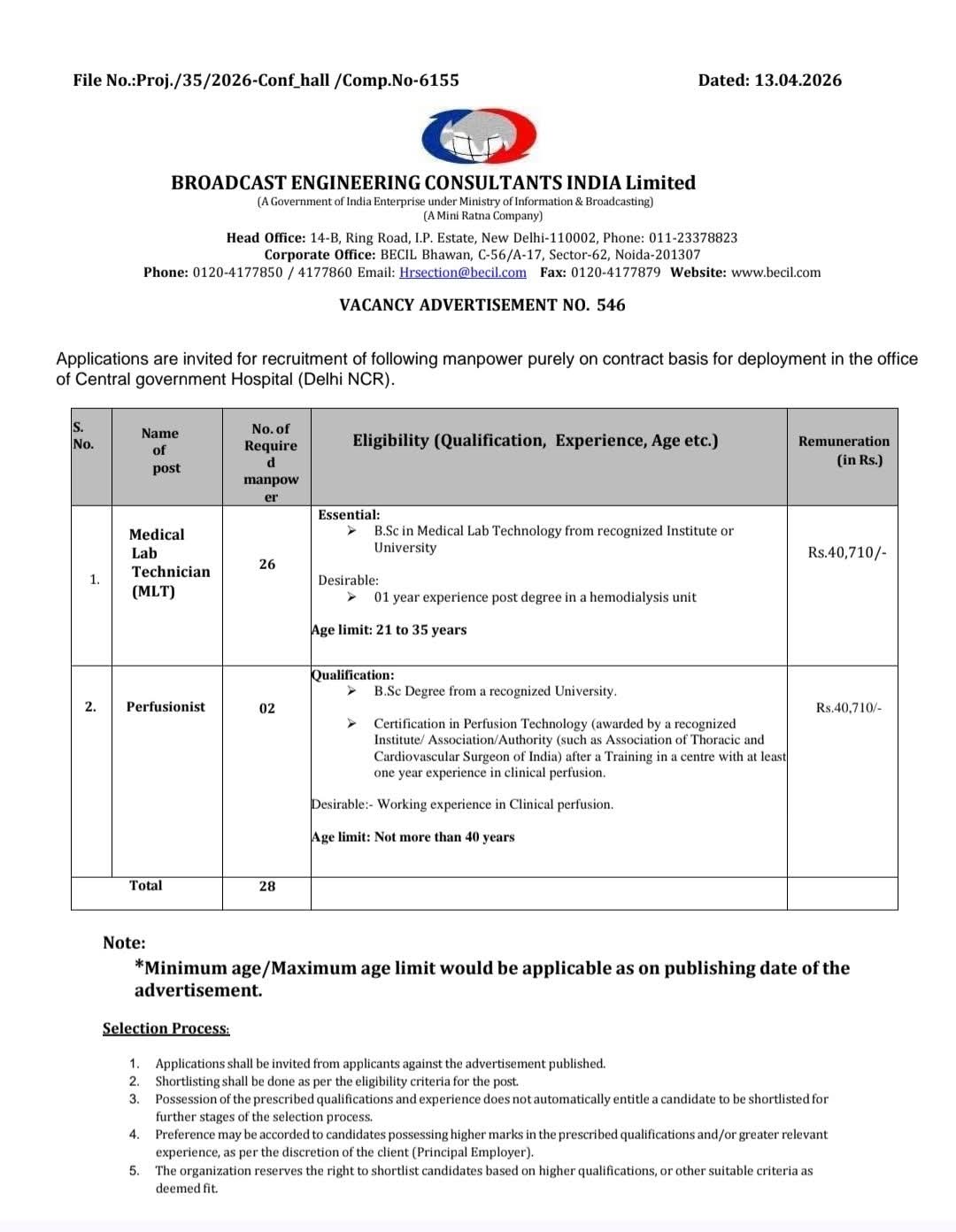 Hiring At Broadcast Engineering Consultants India Limited