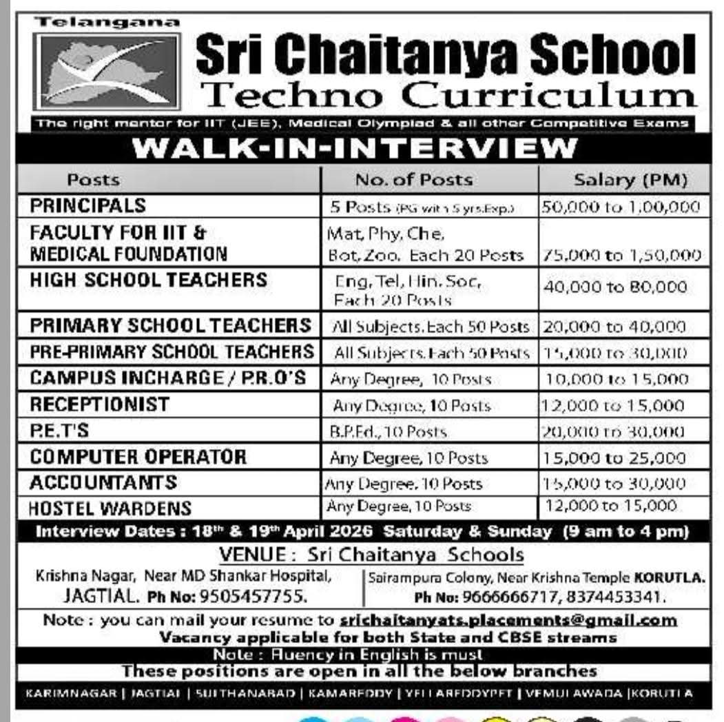 Hiring At Sri Chaitanya School