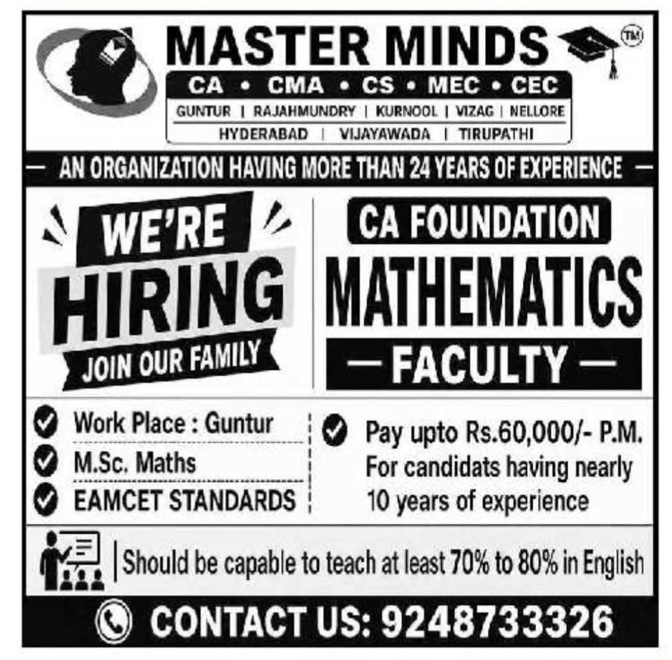 Hiring  CA Foundation Mathematics Faculty