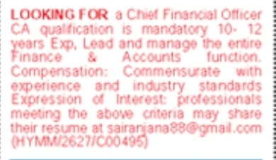 Hiring Chief Financial Officer