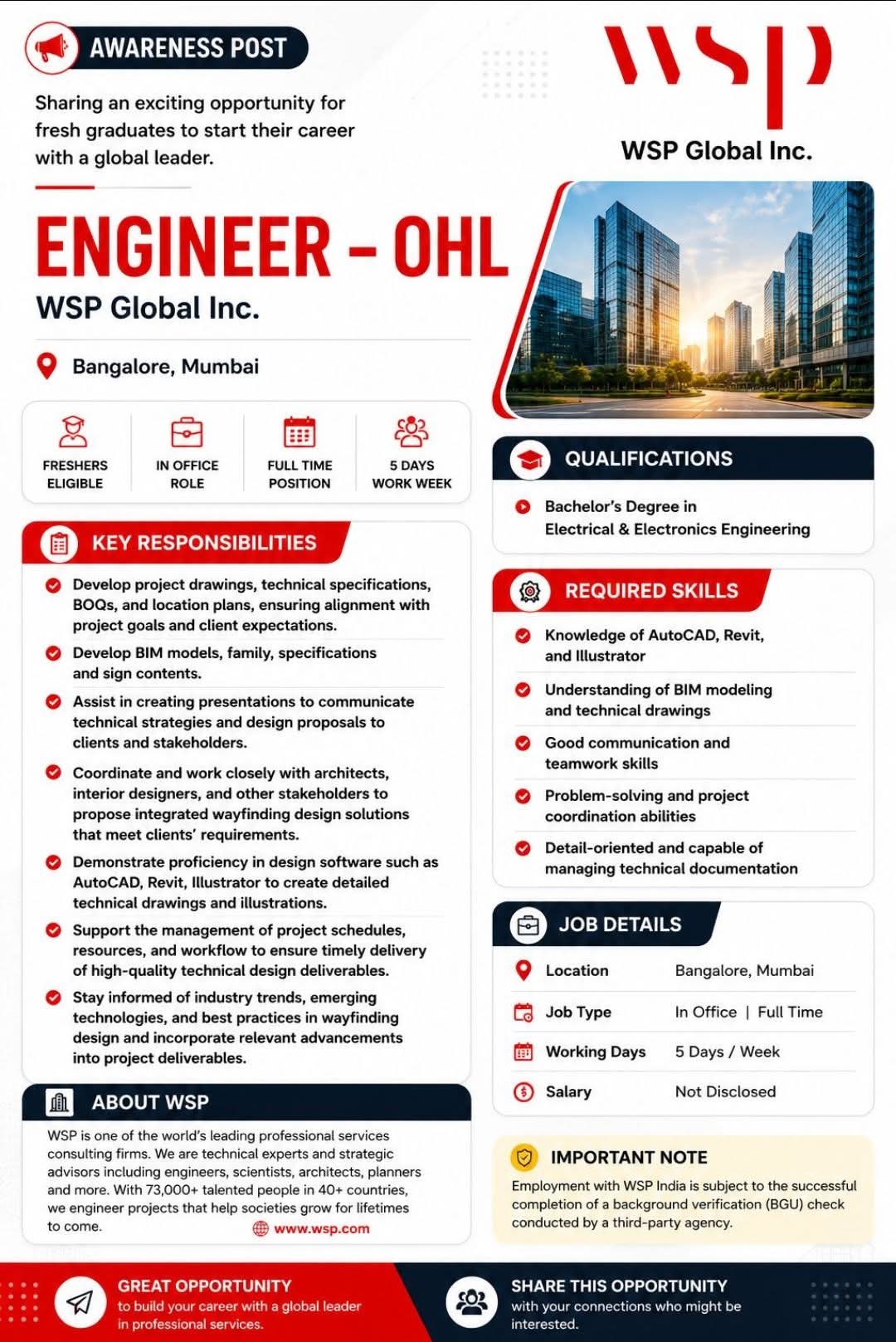 Hiring: Engineer - OHL at WSP Global Inc.