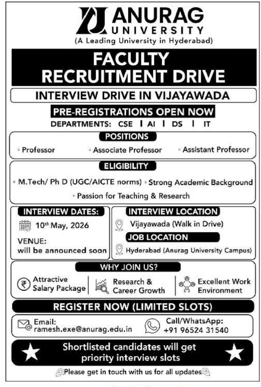 Faculty Recruitment Drive: Anurag University