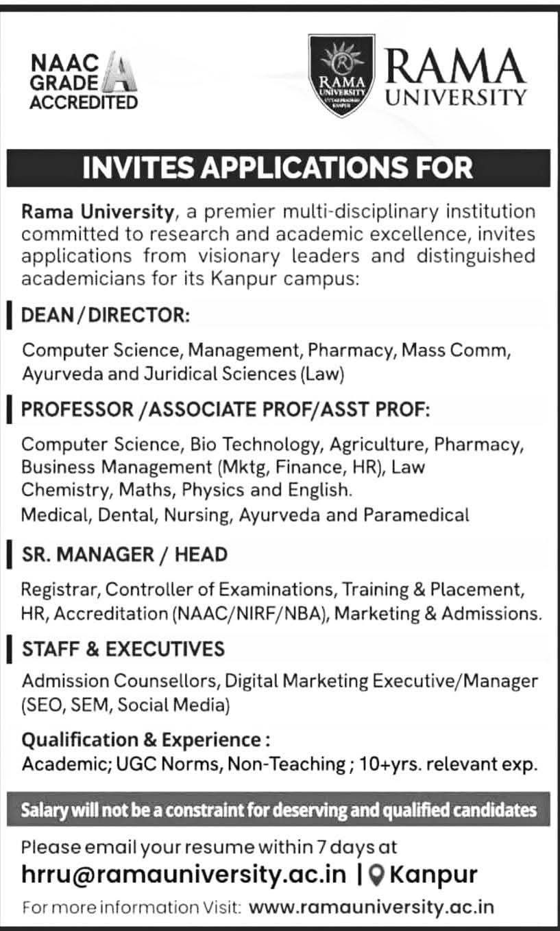 Hiring Faculty, Leadership & Staff at Rama University