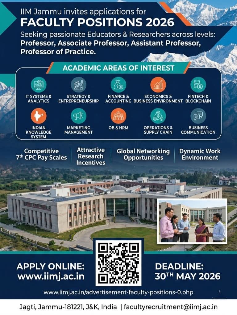Hiring: Faculty Positions 2026 at IIM Jammu