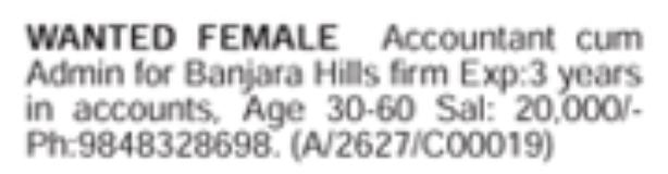 Hiring Female Accountant