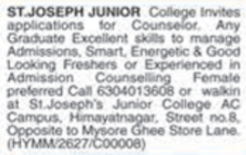 Hiring Female Counselor