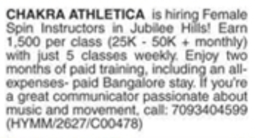 Hiring Female Spin Instructors