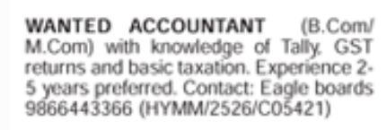 Hiring For Accountant