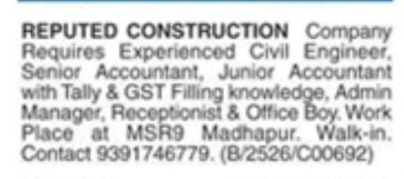 Hiring For Construction Company