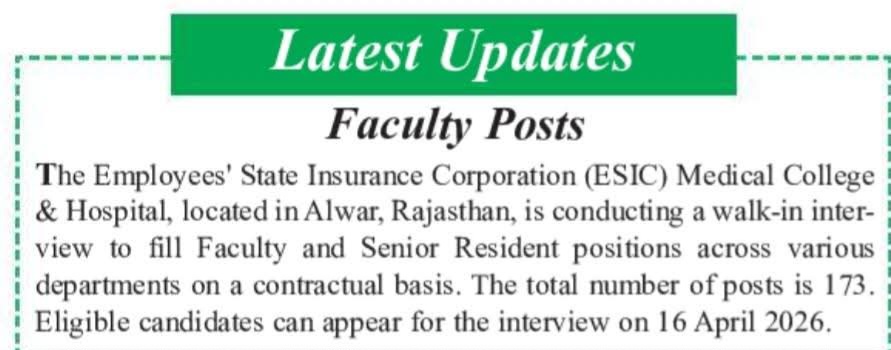 Hiring For Faculty Posts At ESIC Medical College & Hospital