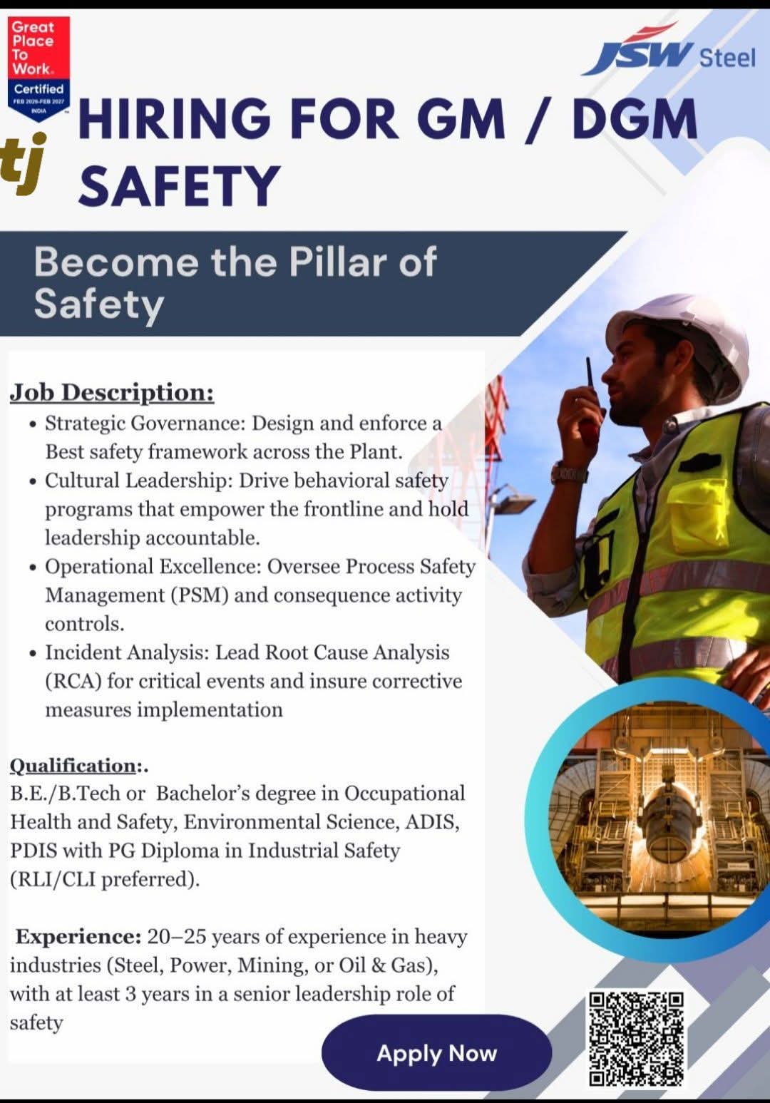 Hiring For GM / DGM Safety