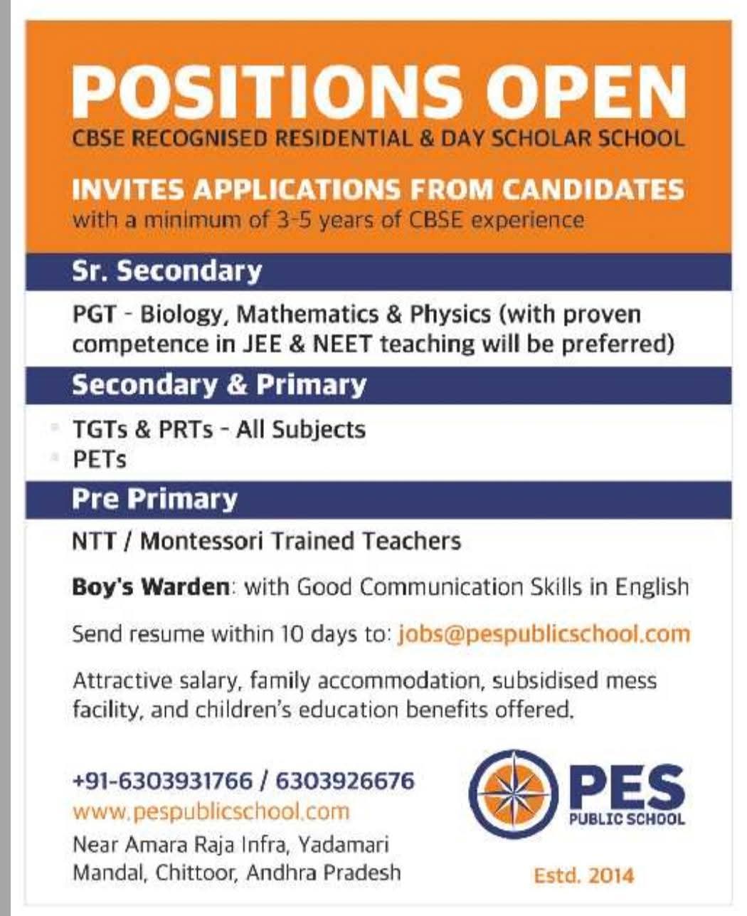 Hiring For PES Public School