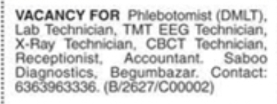 Hiring For Saboo Diagnostics