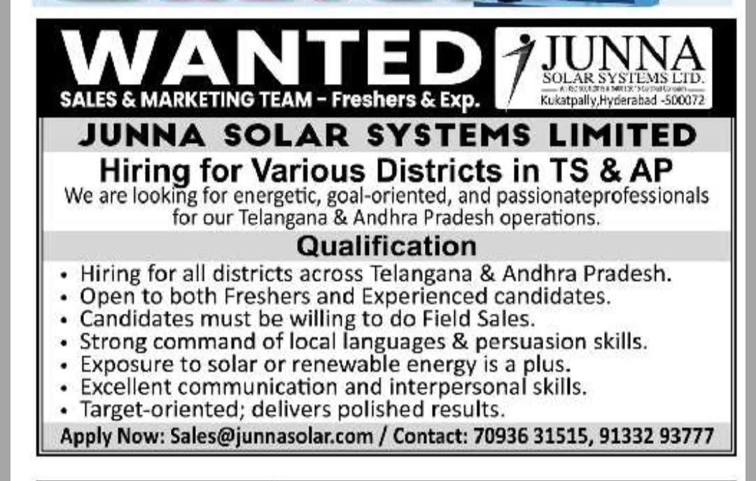 Hiring For Sales & Marketing Team