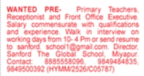 Hiring For Sanford The Global School