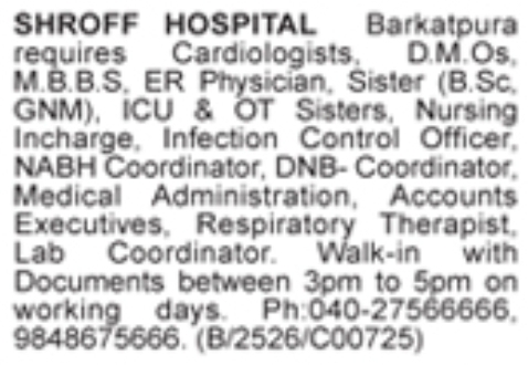 Hiring For Shroff Hospital