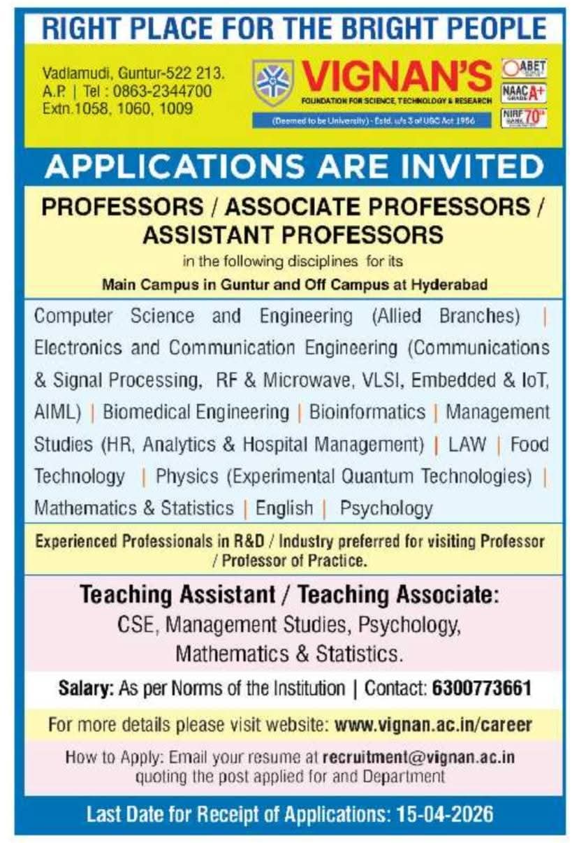 Hiring For Vignan's Foundation for Science, Technology & Research