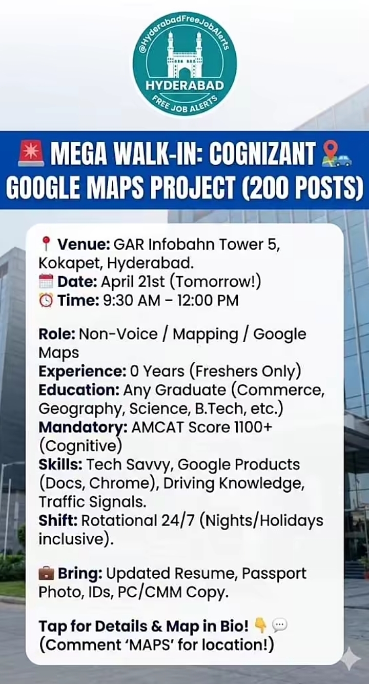 Hiring Freshers Cognizant Google Maps (Non-Voice) Drive