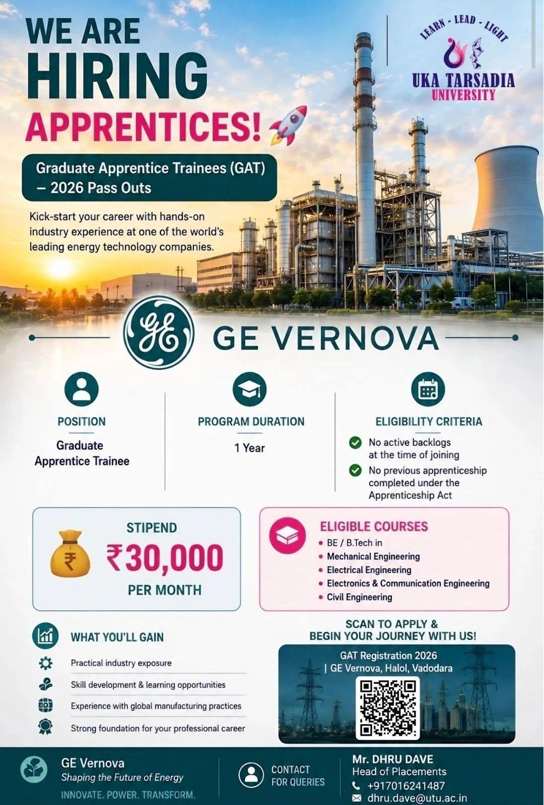 Hiring: Graduate Apprentice Trainee (GAT) at GE Vernova
