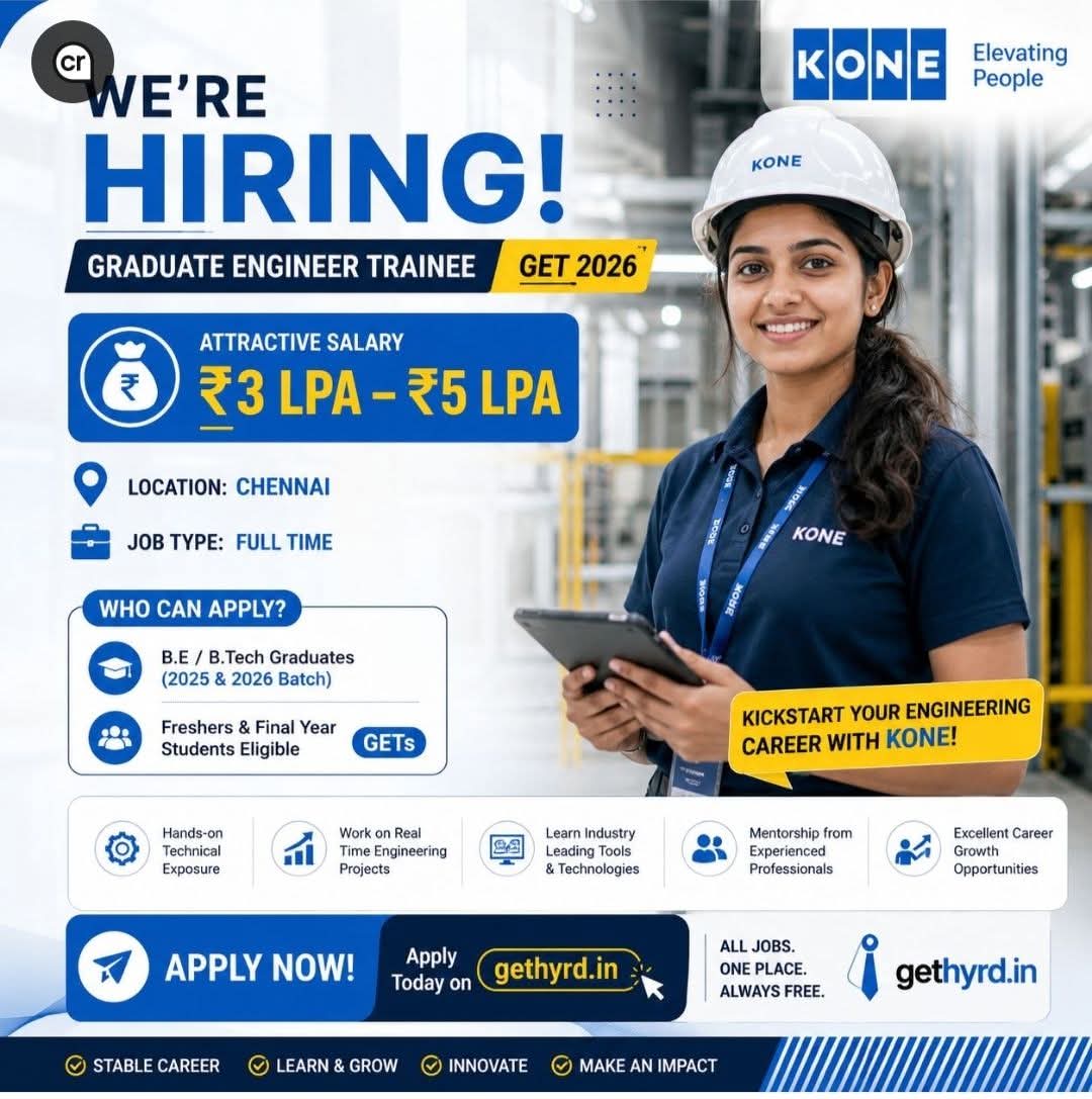 Hiring: Graduate Engineer Trainee (GET) at KONE, Chennai