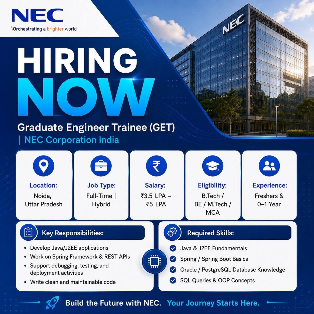 Hiring: Graduate Engineer Trainee (GET) at NEC Corporation India