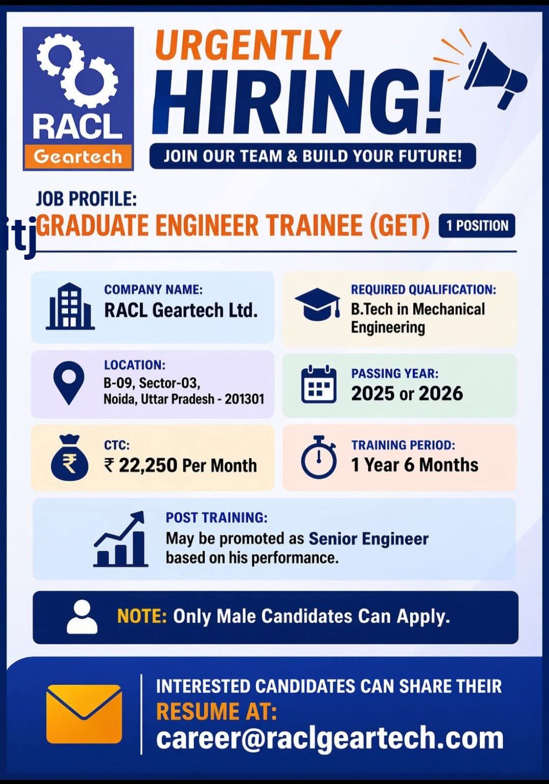 Hiring Graduate Engineer Trainee