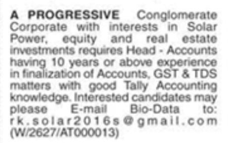 Hiring Head Of Accounts