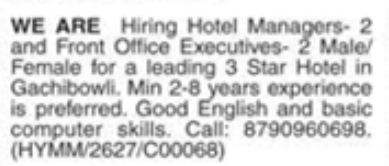 Hiring Hotel Managers & Front Office Executives
