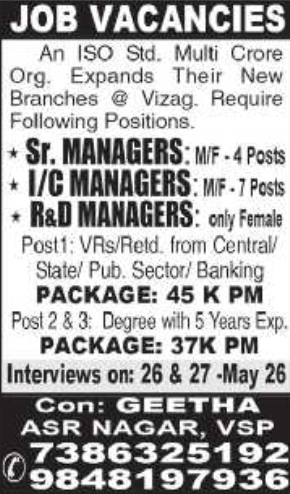 Hiring: Managerial at Multi-Crore Organization