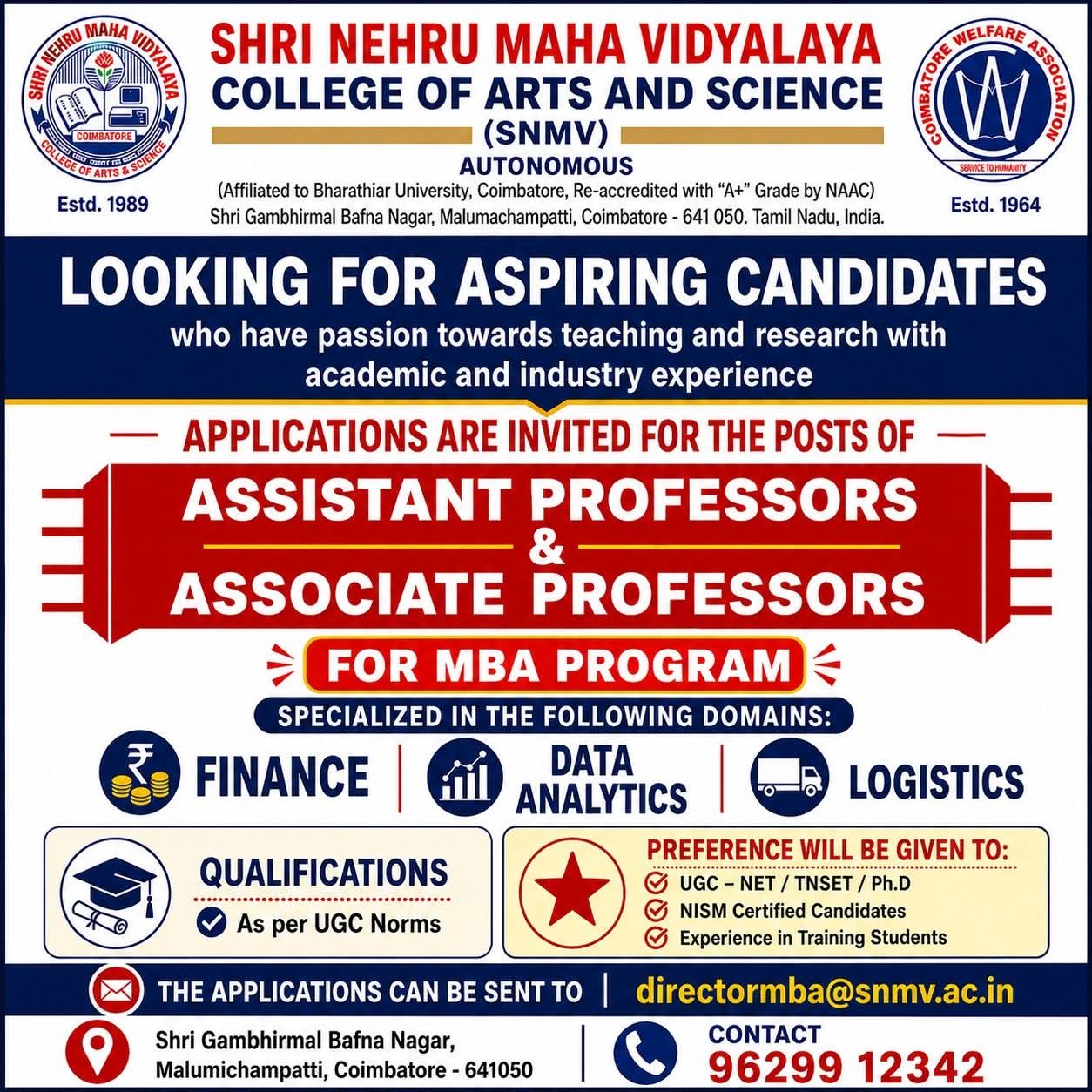 Hiring: MBA Faculty at SNMV College of Arts and Science