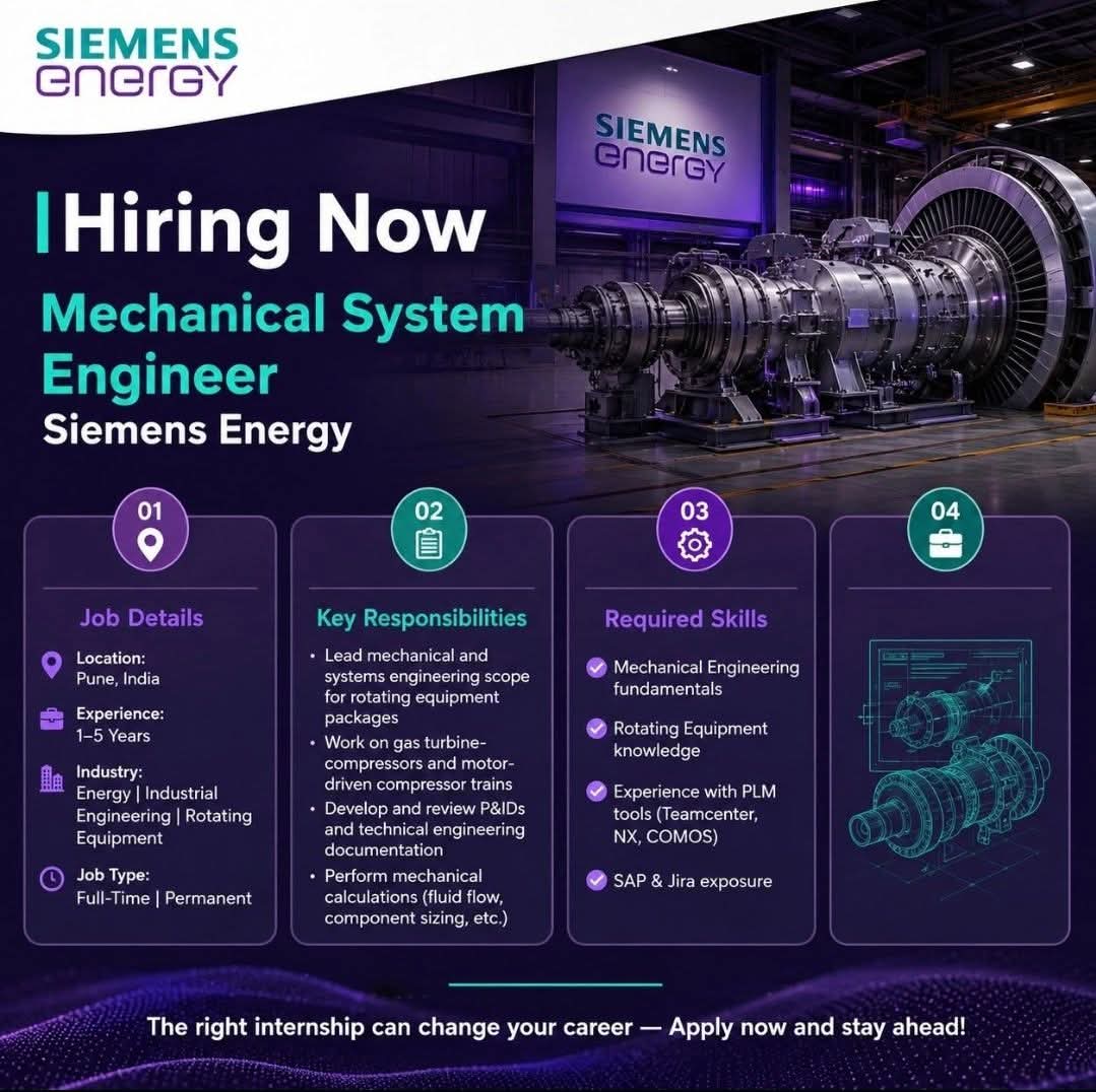 Hiring: Mechanical System Engineer at Siemens Energy, Pune