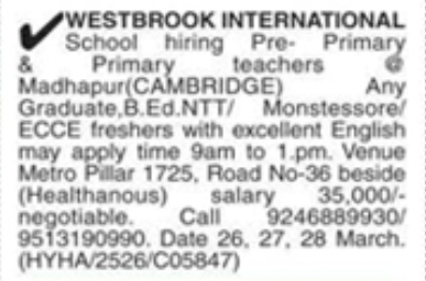 Hiring Pre- Primary & Primary Teachers
