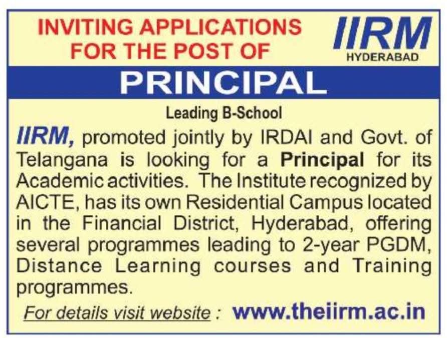 Hiring Principal At Institute of Insurance and Risk Management (IIRM)
