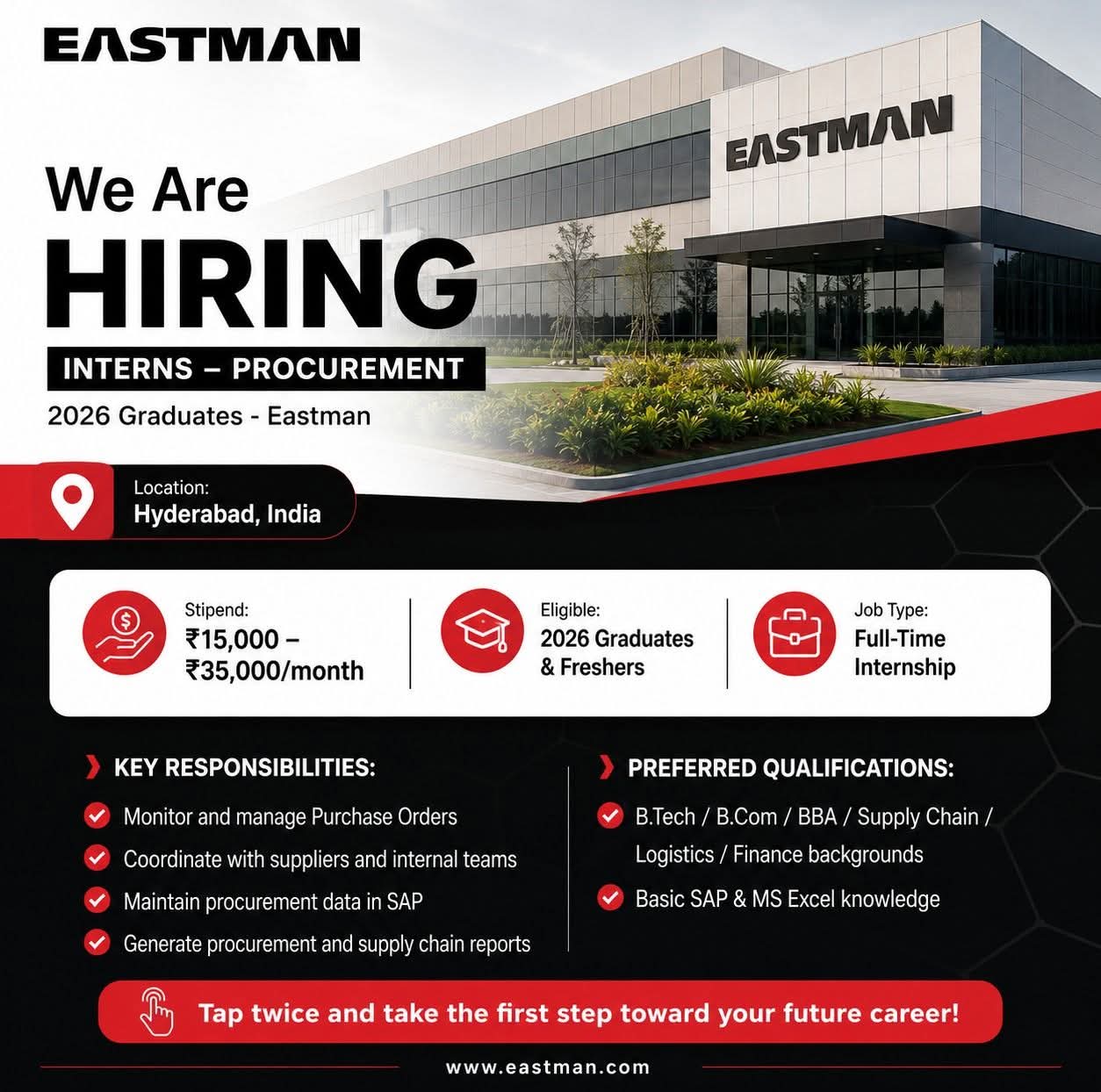 Hiring: Procurement Intern at Eastman, Hyderabad