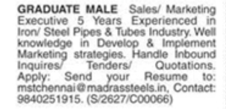 Hiring Sales / Marketing Executive